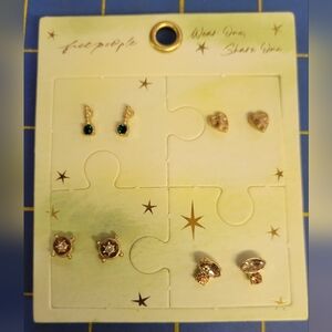 Free People Gold and Green Earring Set of 4 Pairs